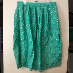 Boden Broderie Green Eyelet Midi Skirt with pockets Soze 6L